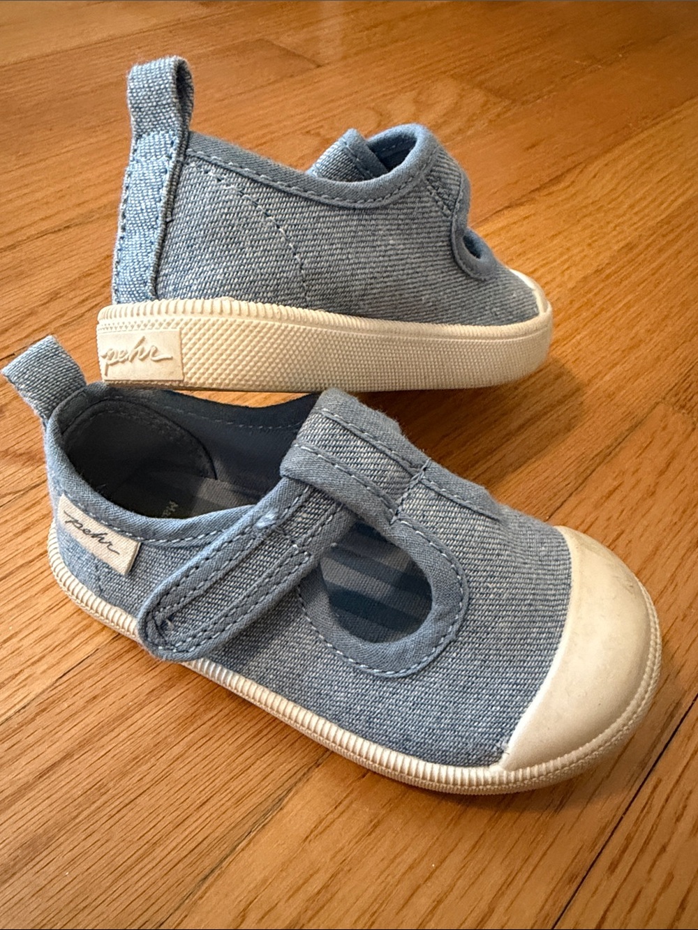 PEHR Kids Light Blue Canvas Mary Jane Sneakers with Hook-and-Loop Strap-Size 6